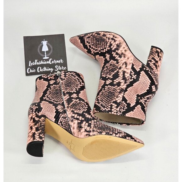 NWOB Marc Fisher Women's Leather Snake Print Pointed Toe Block Booties Sz 7 1784 - Picture 11 of 15